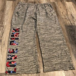 PINK VS Heathered Gray Wide Leg Boyfriend Lounge Sweatpants Floral Spellout L
